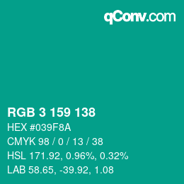 Color code: RGB 3 159 138 | qconv.com