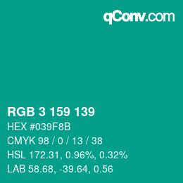 カラーコード: RGB 3 159 139 | qconv.com