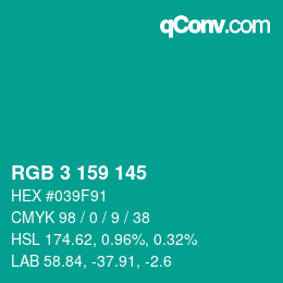 Color code: RGB 3 159 145 | qconv.com