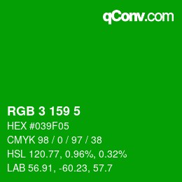 Color code: RGB 3 159 5 | qconv.com