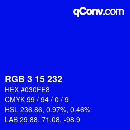 Color code: RGB 3 15 232 | qconv.com