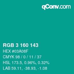 Color code: RGB 3 160 143 | qconv.com