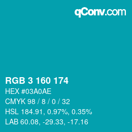 Color code: RGB 3 160 174 | qconv.com