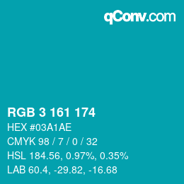 Color code: RGB 3 161 174 | qconv.com