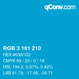 カラーコード: RGB 3 161 210 | qconv.com