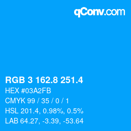 カラーコード: RGB 3 162.8 251.4 | qconv.com