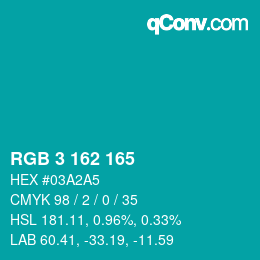Color code: RGB 3 162 165 | qconv.com
