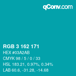 颜色代码: RGB 3 162 171 | qconv.com