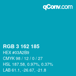 カラーコード: RGB 3 162 185 | qconv.com