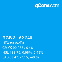 Color code: RGB 3 162 240 | qconv.com
