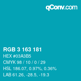 颜色代码: RGB 3 163 181 | qconv.com