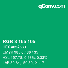 颜色代码: RGB 3 165 105 | qconv.com