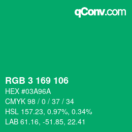 Color code: RGB 3 169 106 | qconv.com