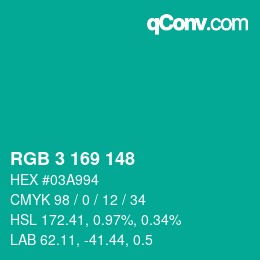 Color code: RGB 3 169 148 | qconv.com