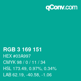 Color code: RGB 3 169 151 | qconv.com