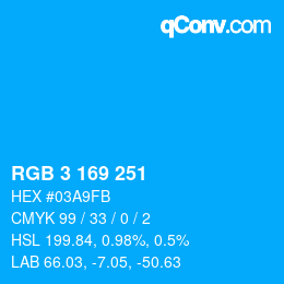 Color code: RGB 3 169 251 | qconv.com