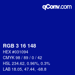 カラーコード: RGB 3 16 148 | qconv.com