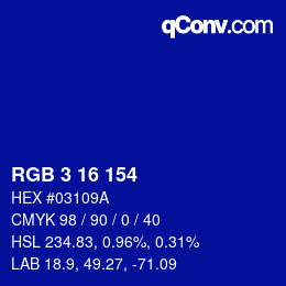 カラーコード: RGB 3 16 154 | qconv.com