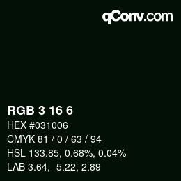 Color code: RGB 3 16 6 | qconv.com