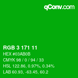 颜色代码: RGB 3 171 11 | qconv.com