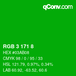 颜色代码: RGB 3 171 8 | qconv.com