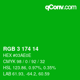Color code: RGB 3 174 14 | qconv.com
