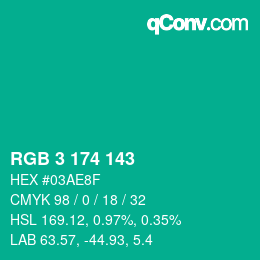 Color code: RGB 3 174 143 | qconv.com