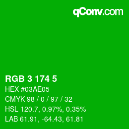 Color code: RGB 3 174 5 | qconv.com