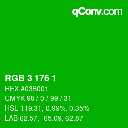 カラーコード: RGB 3 176 1 | qconv.com