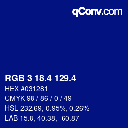 カラーコード: RGB 3 18.4 129.4 | qconv.com