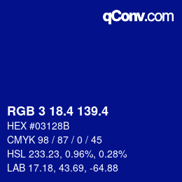 カラーコード: RGB 3 18.4 139.4 | qconv.com