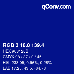 カラーコード: RGB 3 18.8 139.4 | qconv.com