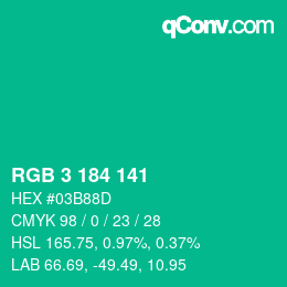 Color code: RGB 3 184 141 | qconv.com