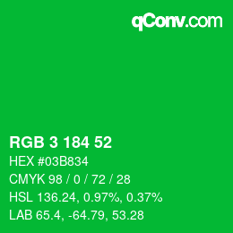 Color code: RGB 3 184 52 | qconv.com