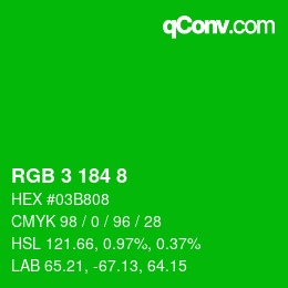 Color code: RGB 3 184 8 | qconv.com