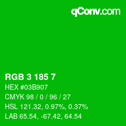 Color code: RGB 3 185 7 | qconv.com