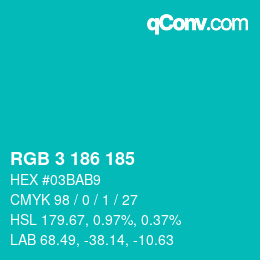 Color code: RGB 3 186 185 | qconv.com