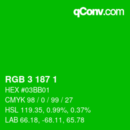 Color code: RGB 3 187 1 | qconv.com