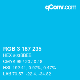 Color code: RGB 3 187 235 | qconv.com