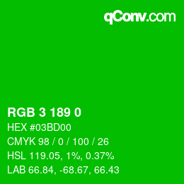 Color code: RGB 3 189 0 | qconv.com