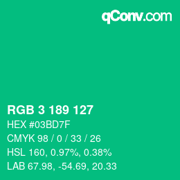 Color code: RGB 3 189 127 | qconv.com