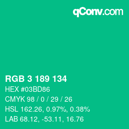 カラーコード: RGB 3 189 134 | qconv.com