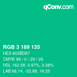 Color code: RGB 3 189 135 | qconv.com