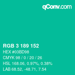Color code: RGB 3 189 152 | qconv.com