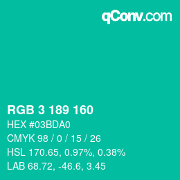 Color code: RGB 3 189 160 | qconv.com