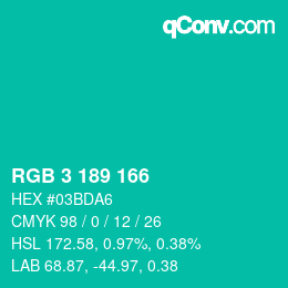 Color code: RGB 3 189 166 | qconv.com