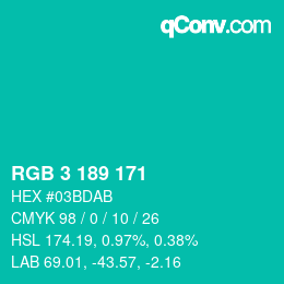Color code: RGB 3 189 171 | qconv.com