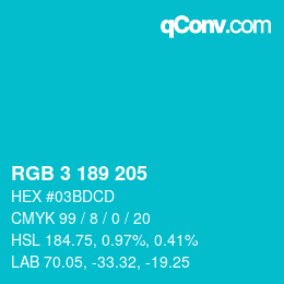 Color code: RGB 3 189 205 | qconv.com