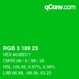 Color code: RGB 3 189 23 | qconv.com