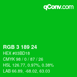 カラーコード: RGB 3 189 24 | qconv.com